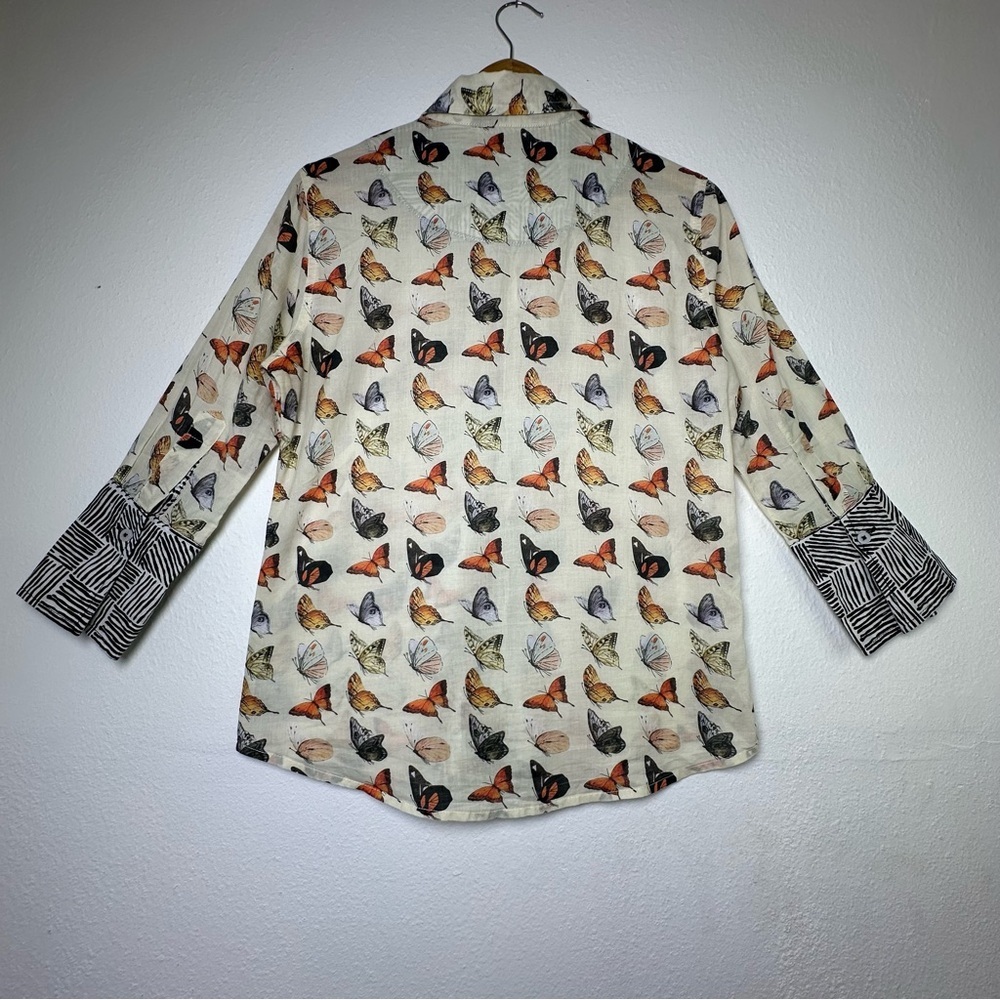TIZZIE 100% COTTON 3/4 SLEEVE ROME SHIRT NEUTRAL BUTTERFLIES VOILE - Picture 3 of 14